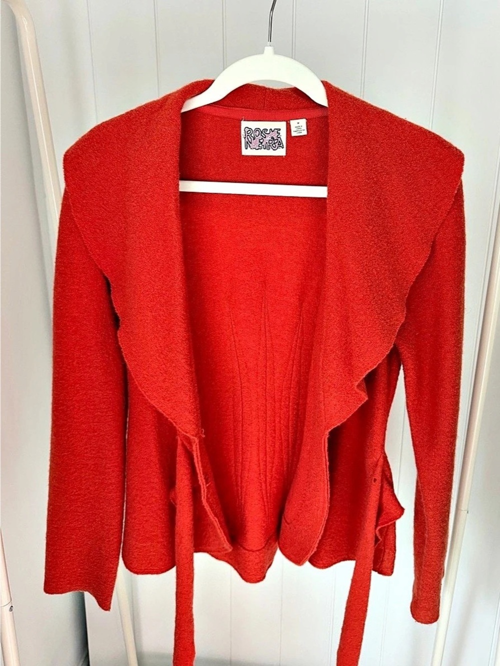 Anthropologie Rose Neira Vintage Wool Orange Tie-Front Cardigan Size Medium